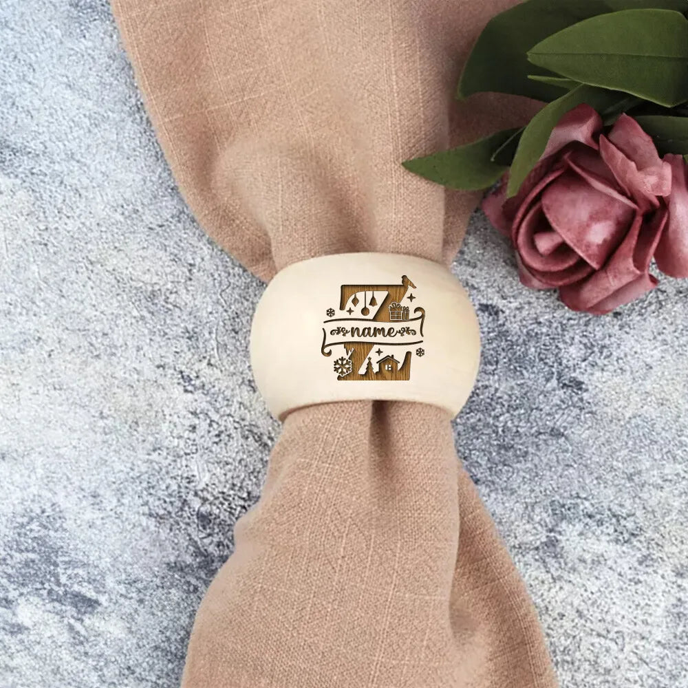 Personalized Engraved Wood Napkin Rings – Holiday Table Decor