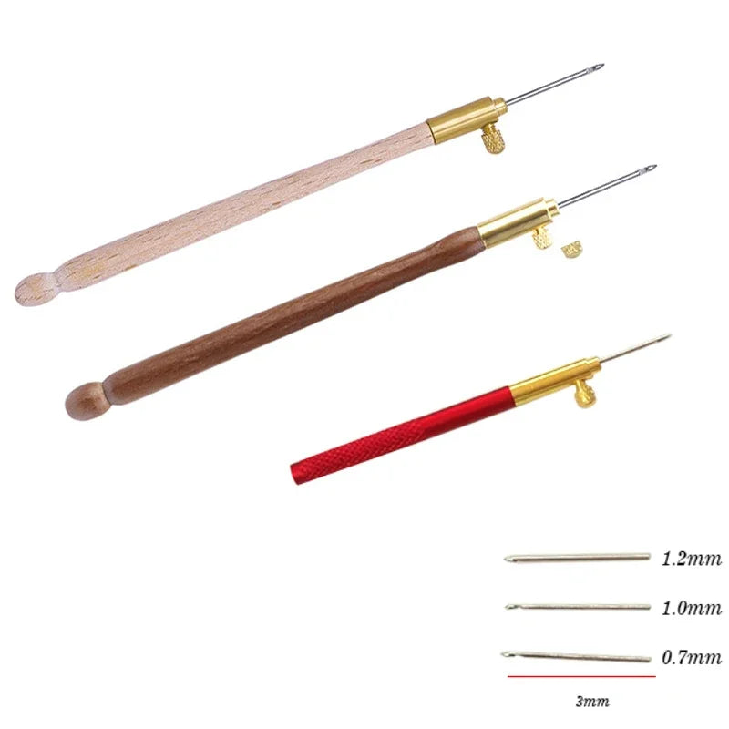 French Punch Needle Set – Wooden Handle & 3 Needle Sizes