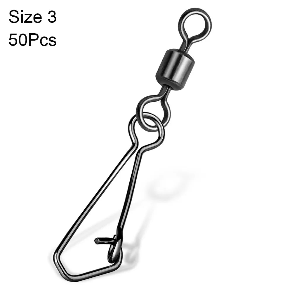 Stainless Steel Rolling Swivel Snaps – 50pcs Fishing Connectors