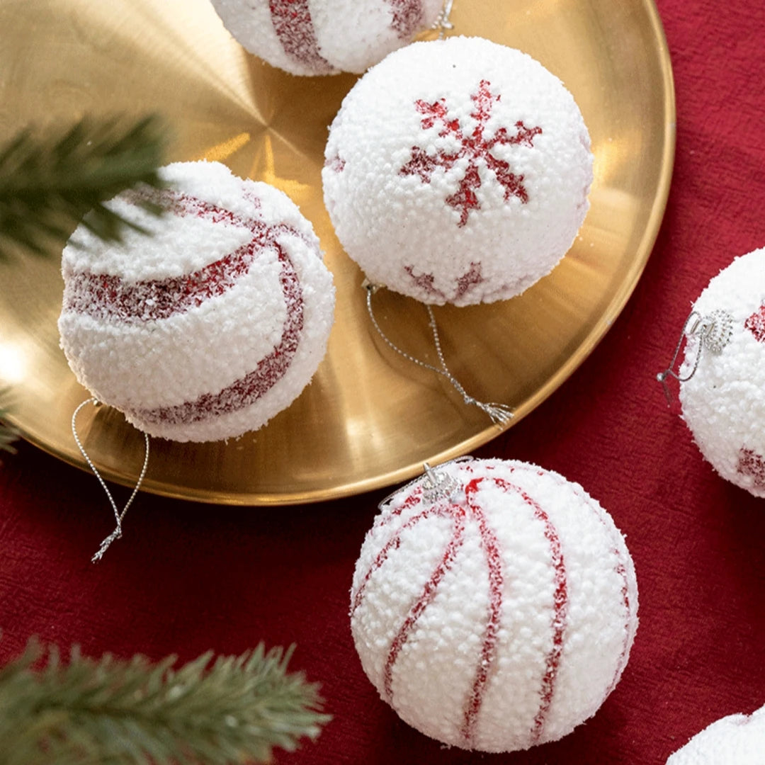 White Foam Christmas Ball Ornament 8cm | Glitter Snowball Decor