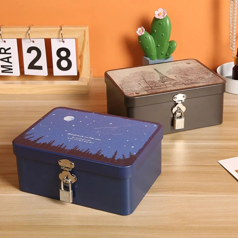 Vintage Tinplate Storage Box with Lock & Key | Jewelry Tin