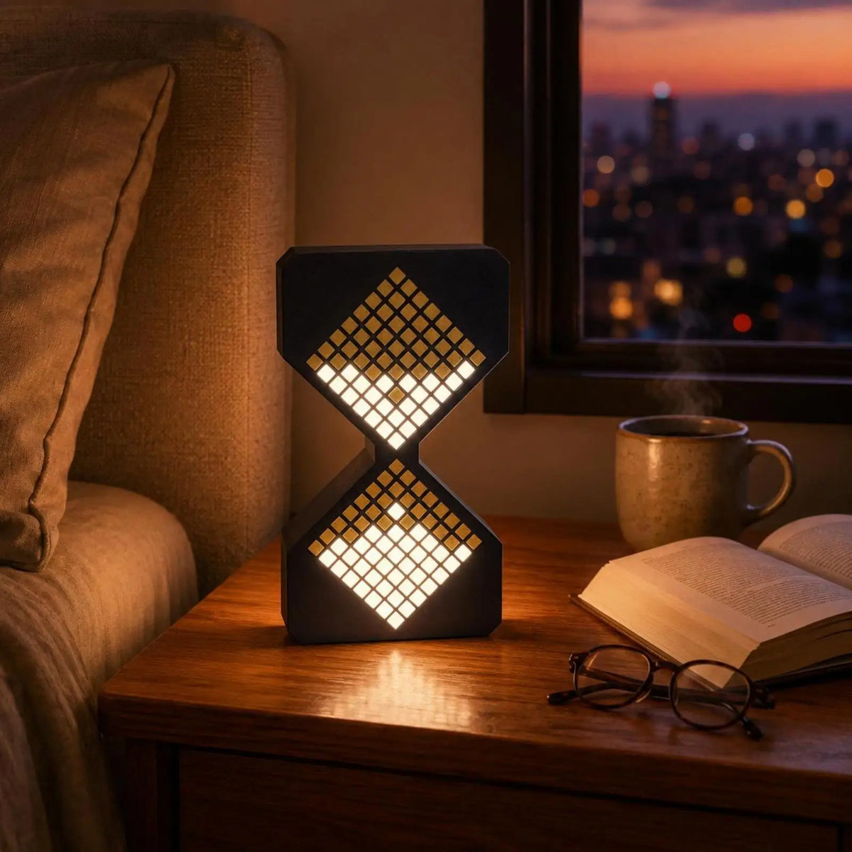 Pixel-Grid Hourglass LED Desk Lamp | Adjustable Timer Light