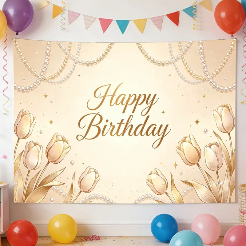 Golden Tulip Pearl Birthday Party Backdrop Hanging Cloth