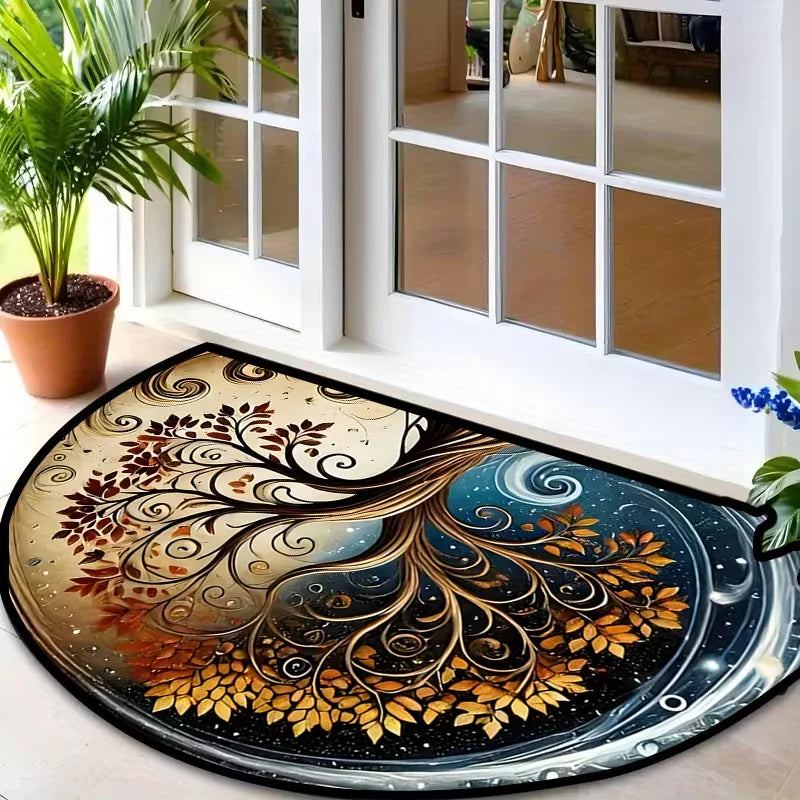 Tree of Life Half-Round Doormat – Anti-Slip Entryway Rug
