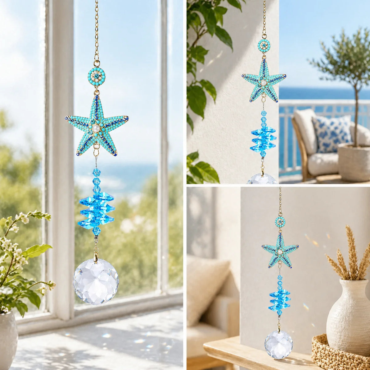 Turquoise Starfish Crystal Suncatcher | Window Prism Ornament