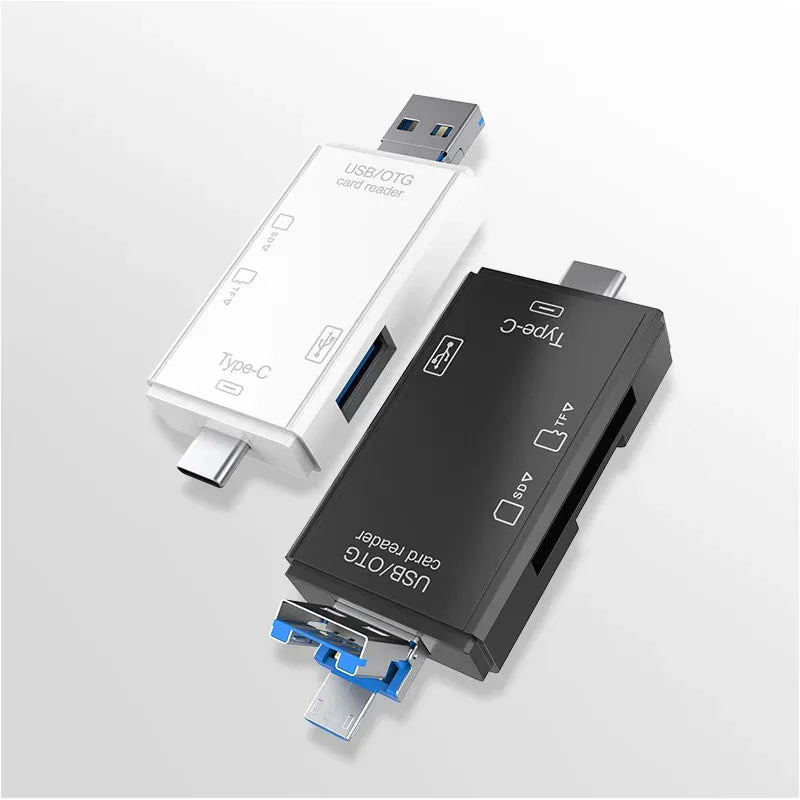 6-in-1 Type-C USB Card Reader – SD, TF, OTG Hub Adapter