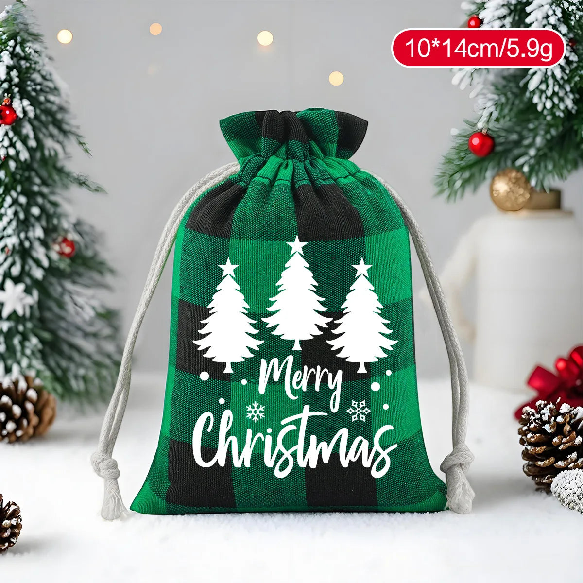 Christmas Plaid Drawstring Bag – Cotton Gift & Candy Bag