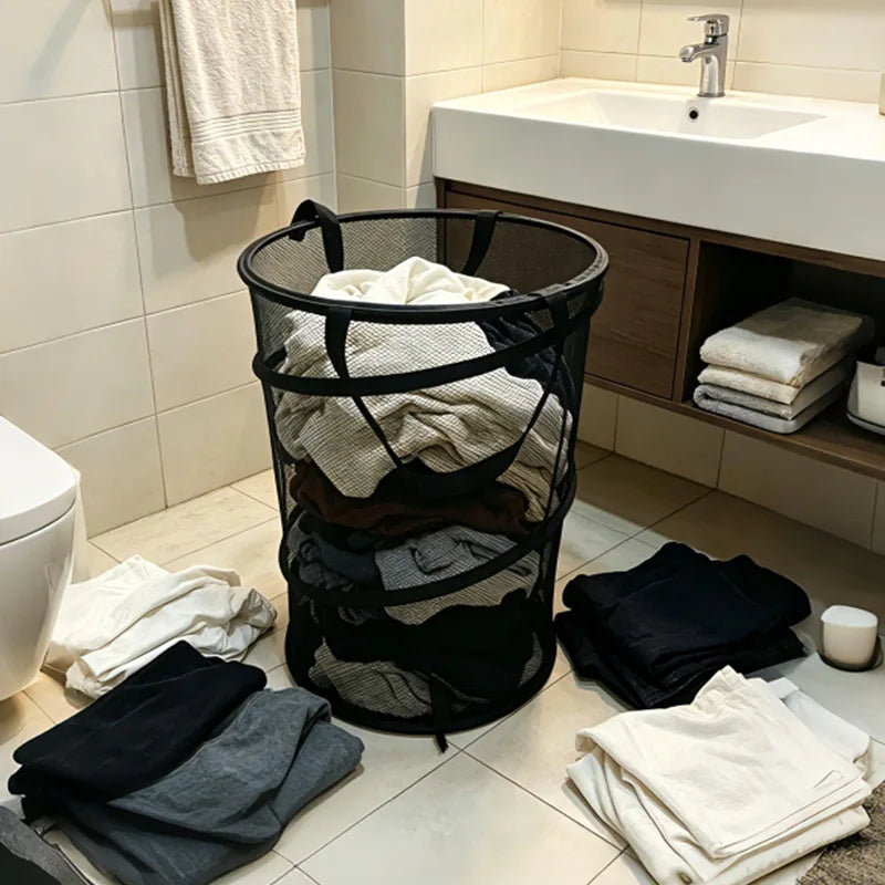 Large Collapsible Laundry Hamper – Foldable Mesh Basket