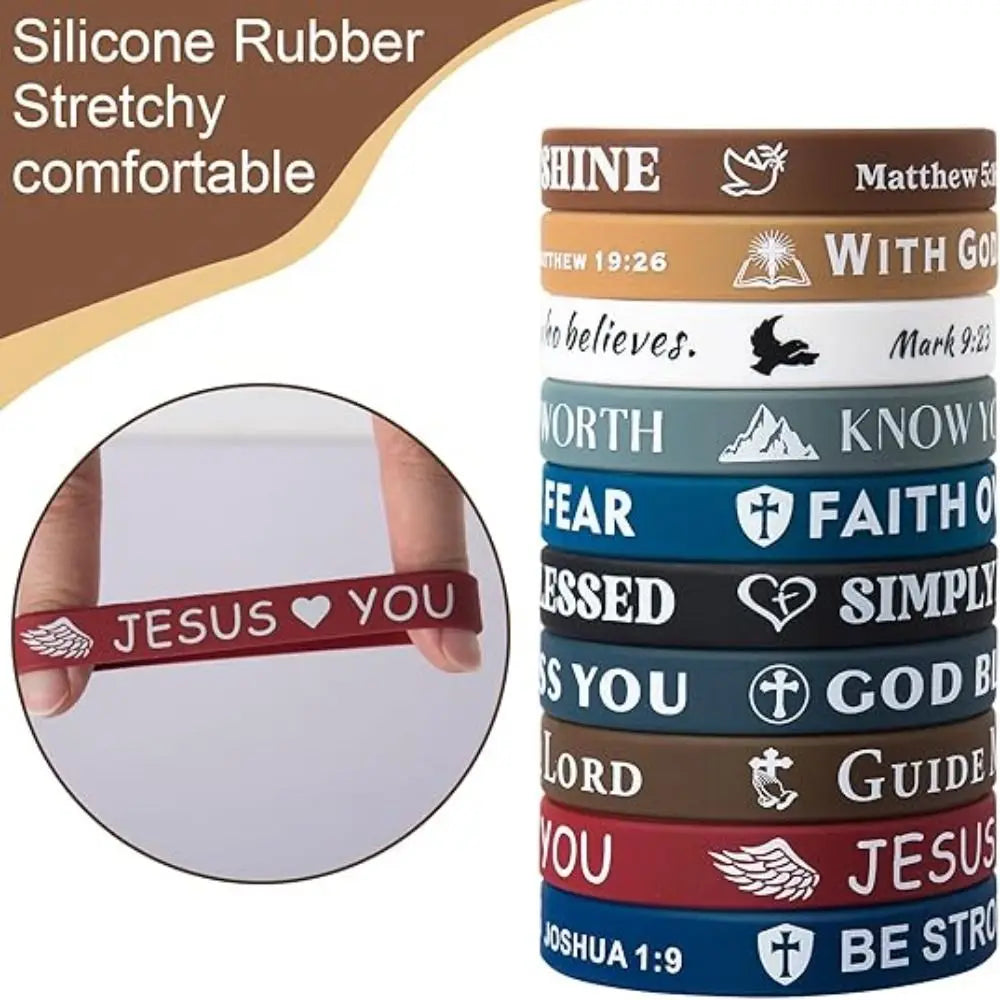 10-Pack Inspirational Bible Verse Silicone Bracelets | Christian
