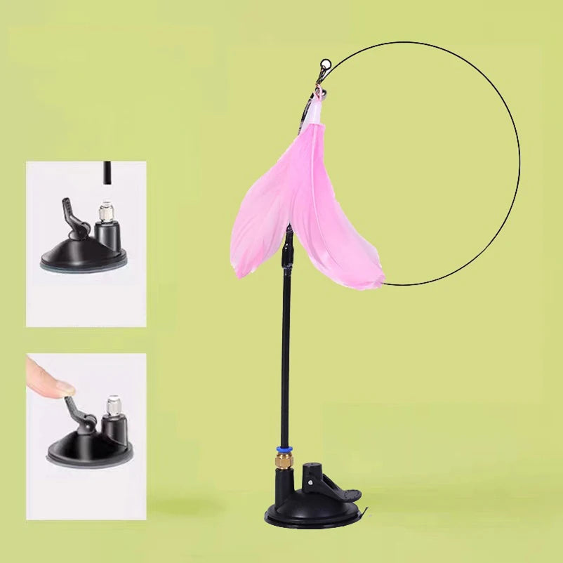 Suction Cup Cat Teaser Stick – Bell & Feather Self-Play Toy