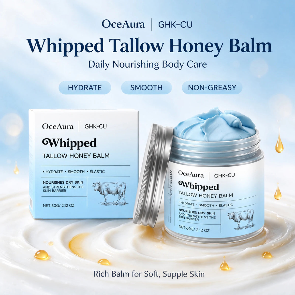 OceAura Tallow & Honey Body Balm – Face & Body Moisturizer