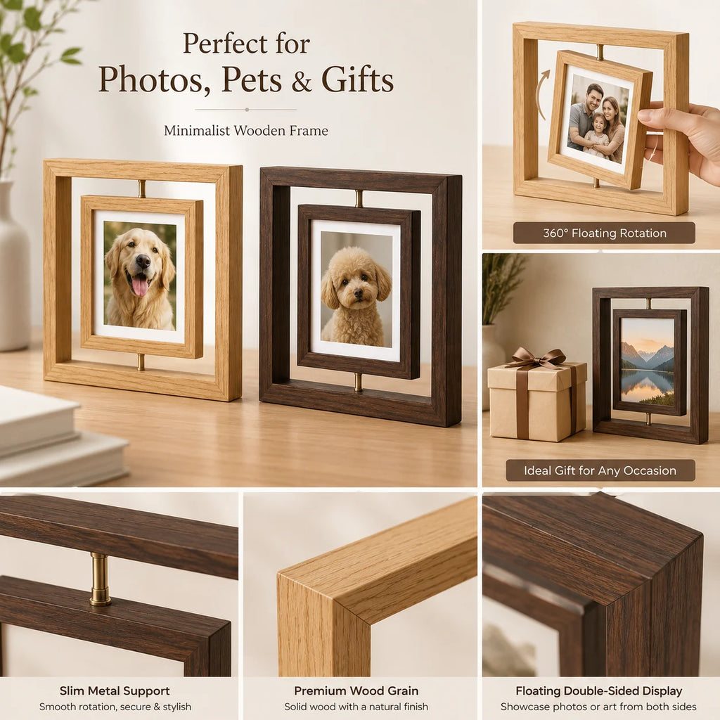 Double-Sided Rotating 7" Wooden Pet Photo Frame | Paw Print