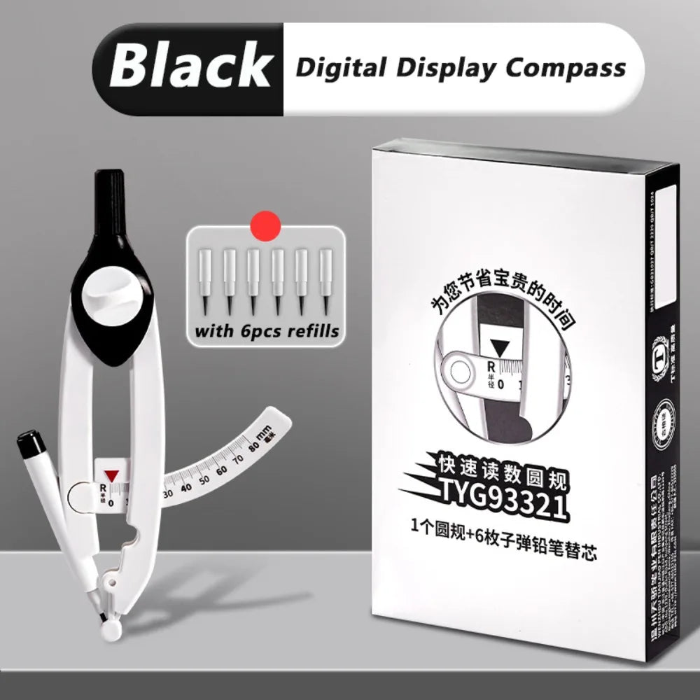 Plastic Safety Drawing Compass with Lock, Scale & Lead Refills