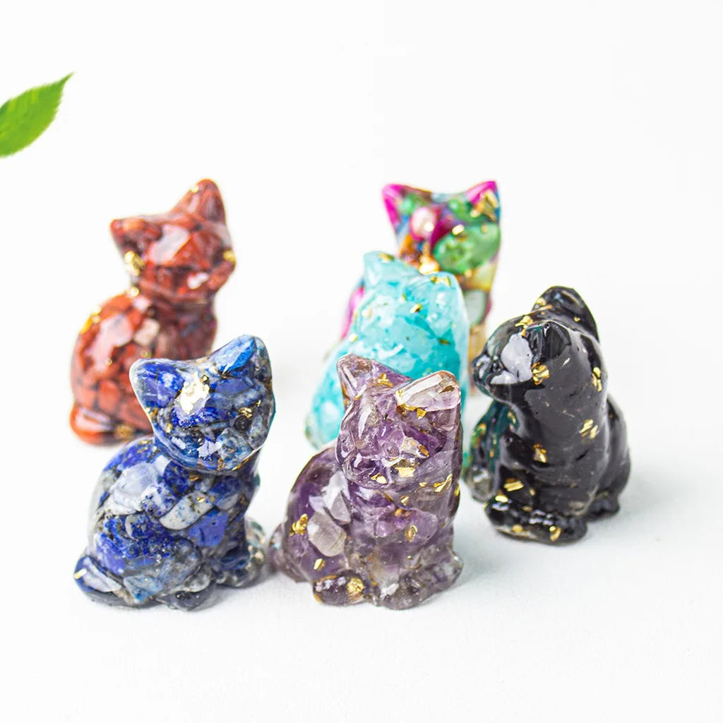 Crystal Gravel Cat Figurine | Gold Foil Desktop Ornament