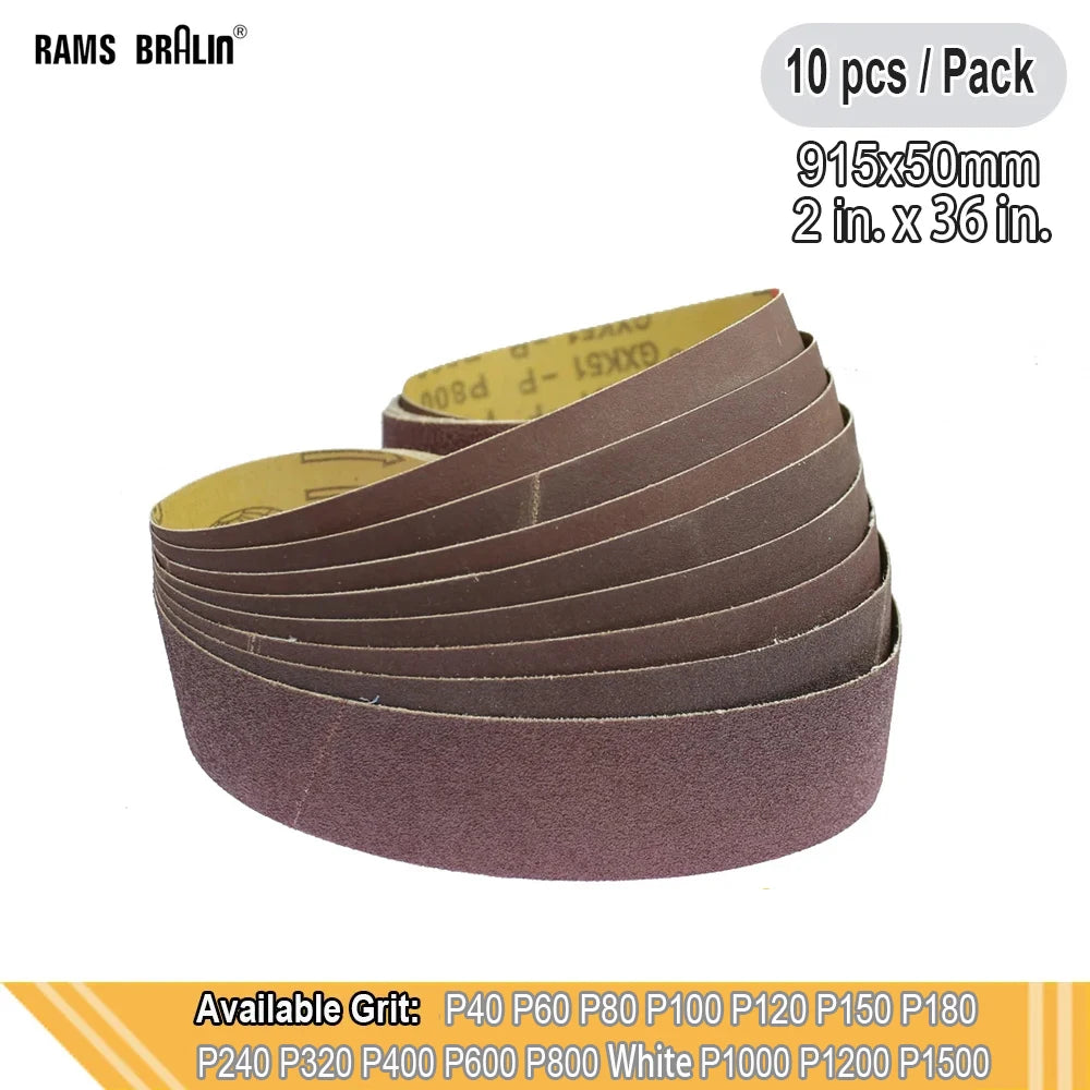 10-Pack 2"x36" Abrasive Sanding Belts – Wood & Metal Grinding