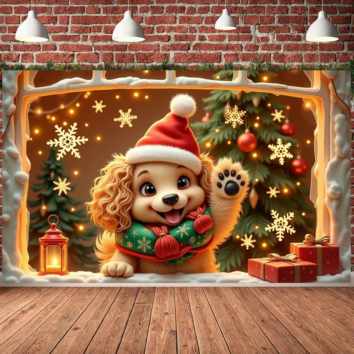 Cute Puppy Christmas Holiday Banner 180×110cm | Seasonal Decor