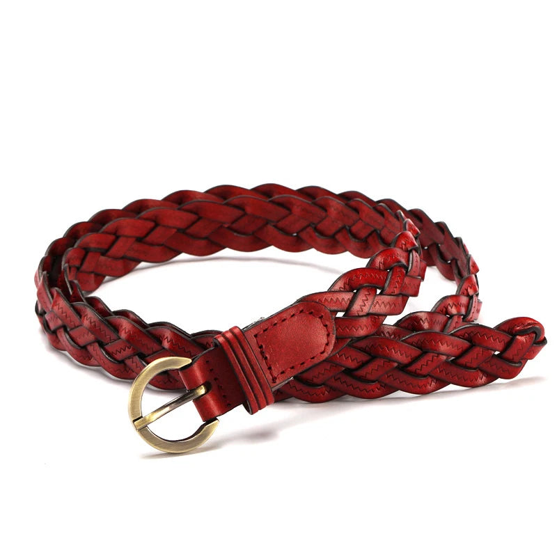 Women's Braided Faux Leather Belt – Gold Round Buckle
