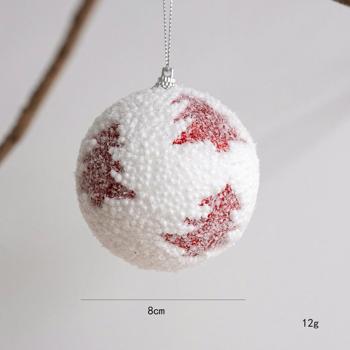 White Foam Christmas Ball Ornament 8cm | Glitter Snowball Decor