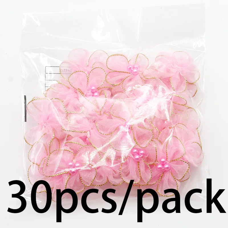 30-Pack 35mm Handmade Satin Ribbon Flowers – Hair & Craft DIY