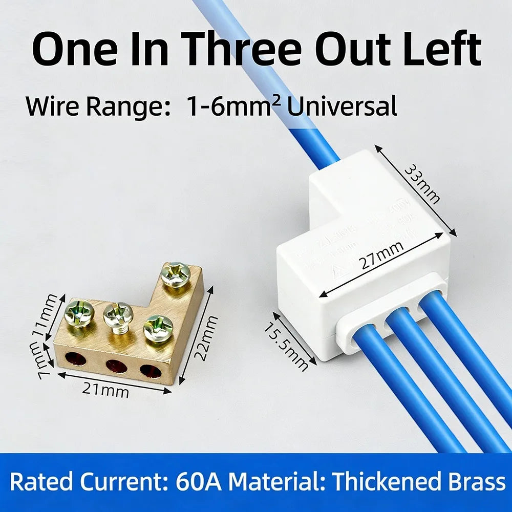 Brass Wire Connector Splitter 1–6mm² Quick Terminal Block 60A