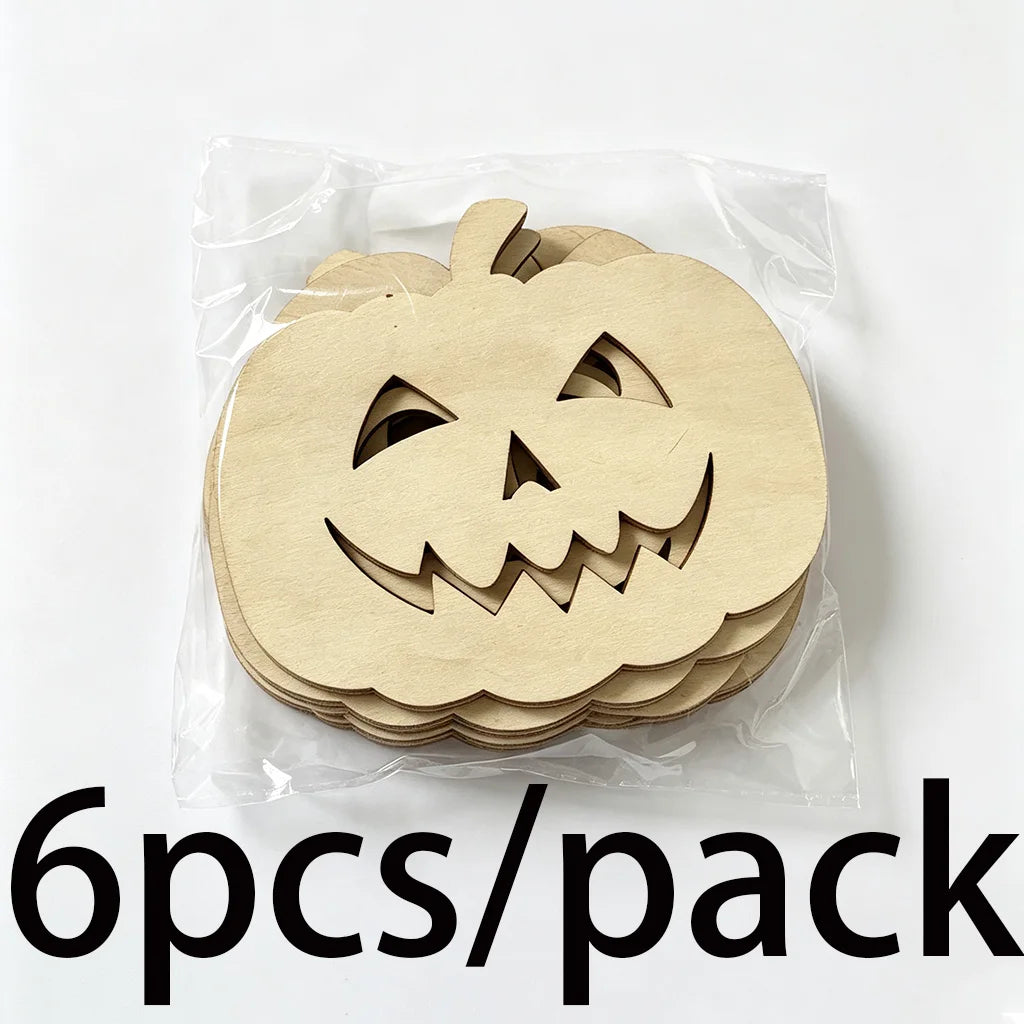 Halloween Wooden Pumpkin Hollow Pendants – 6-Piece Set