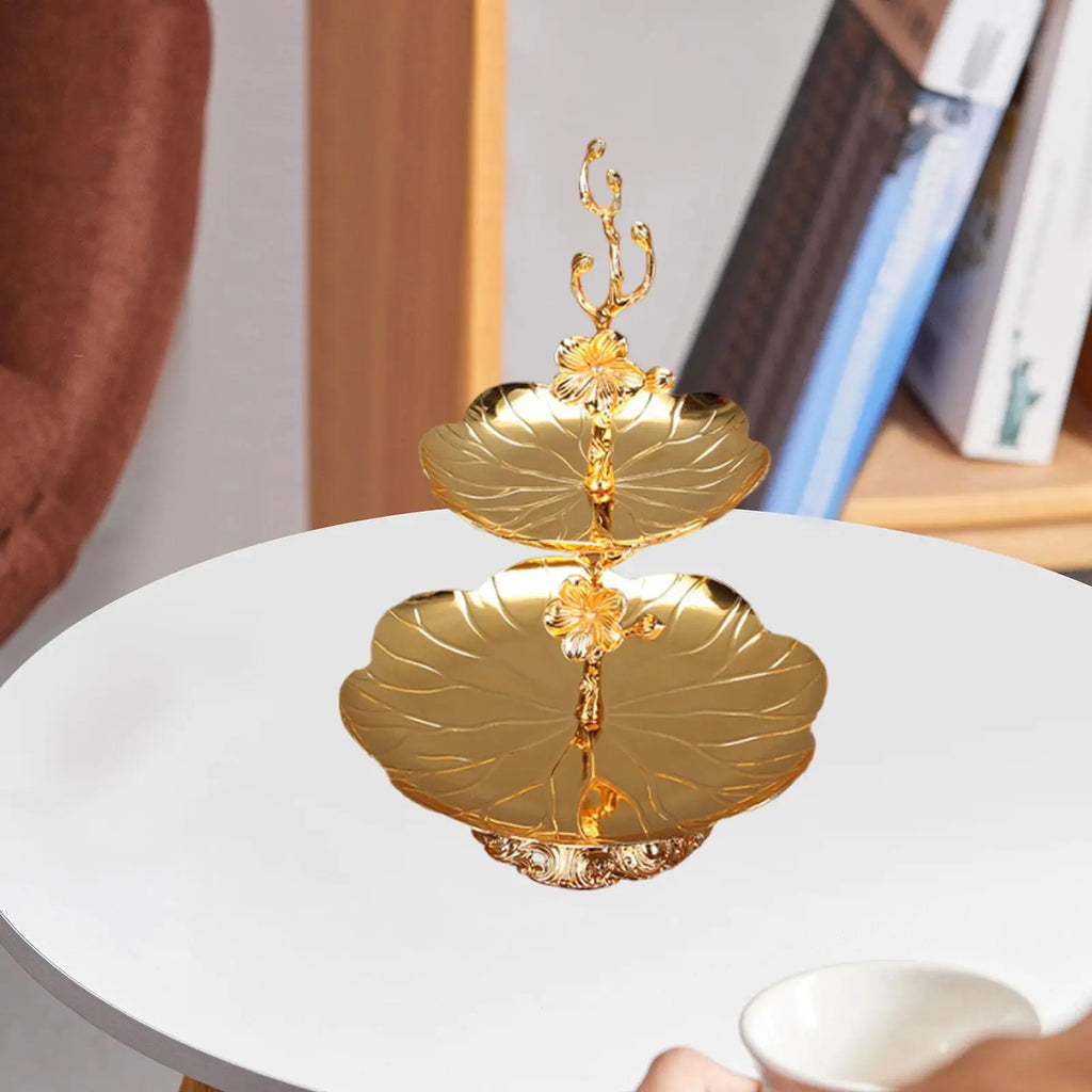 Golden 2-Tier Dessert & Fruit Stand | Elegant Metal Pastry Tray