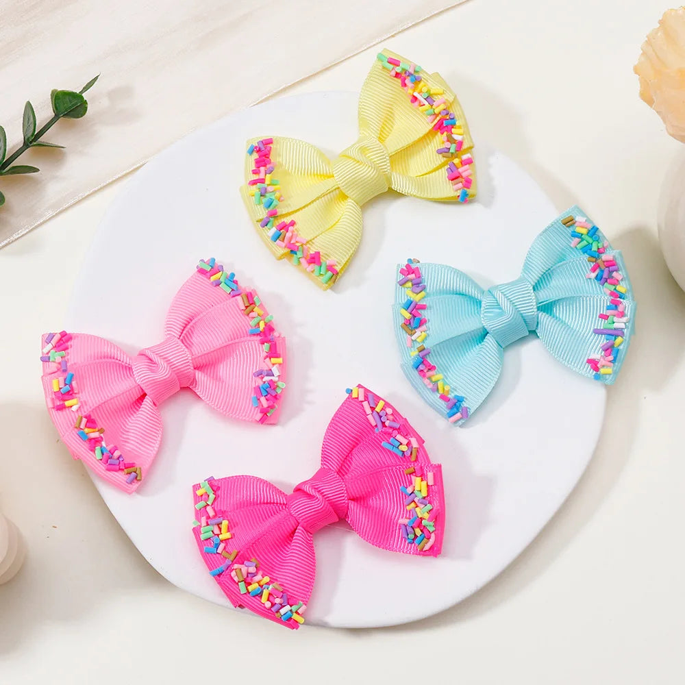 12-Pack Handmade Double Stacked Grosgrain Hair Bow Clips for Girls