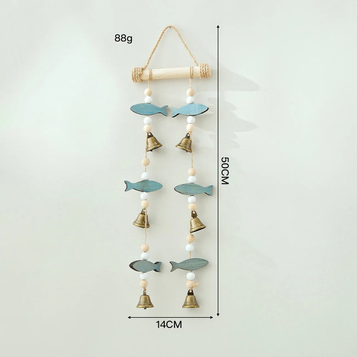 Mediterranean Fish Wind Chime – Wood & Hemp Rope Wall Decor
