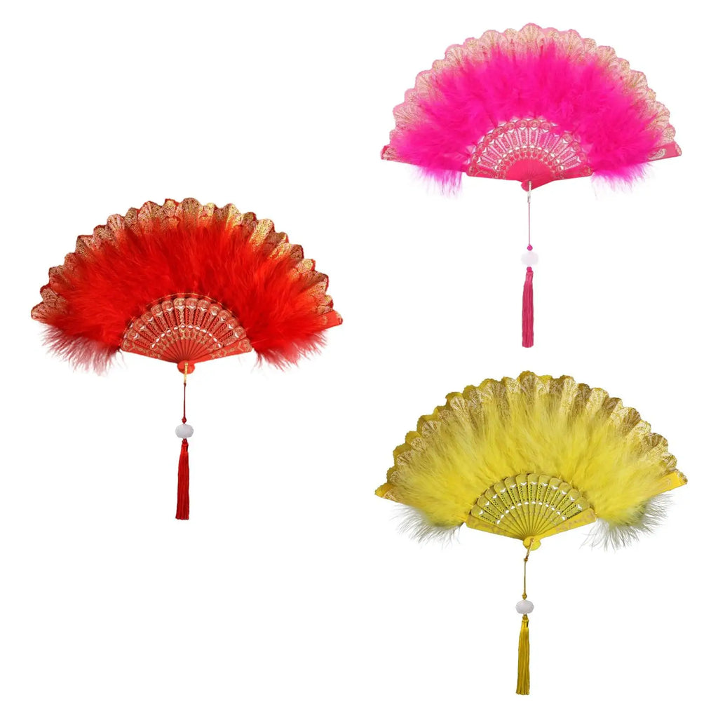 Elegant Folding Feather Fan – Vintage Handheld Prop for Women