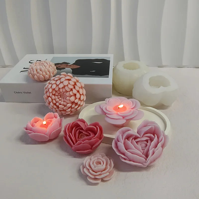 3D Flower Silicone Mold – Rose Peony Candle Soap Baking