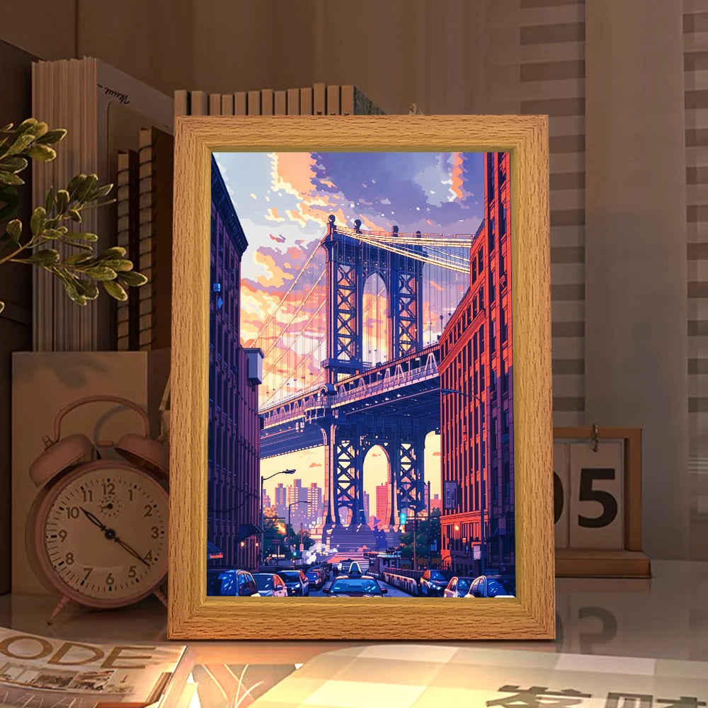 USB LED City Night Scene Light Picture – Wood Frame Wall Art