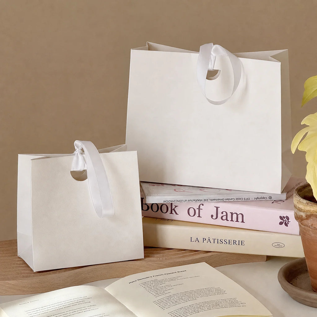 Solid Color Paper Gift Bag with Satin Ribbon Handle
