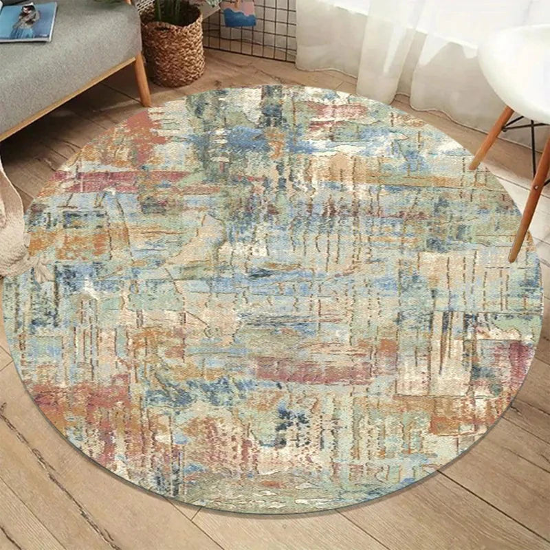 Vintage Distressed Round Rug – Abstract Non-Slip Floor Mat