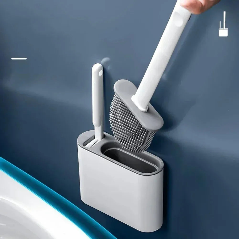 Silicone Toilet Brush & Holder – Flat Head Wall Mount Set