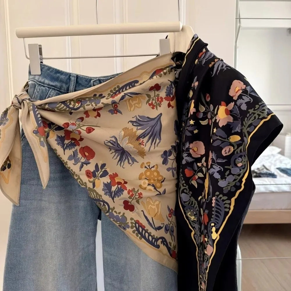 Floral Triangle Silk Satin Scarf – Women's Necktie & Waist Belt