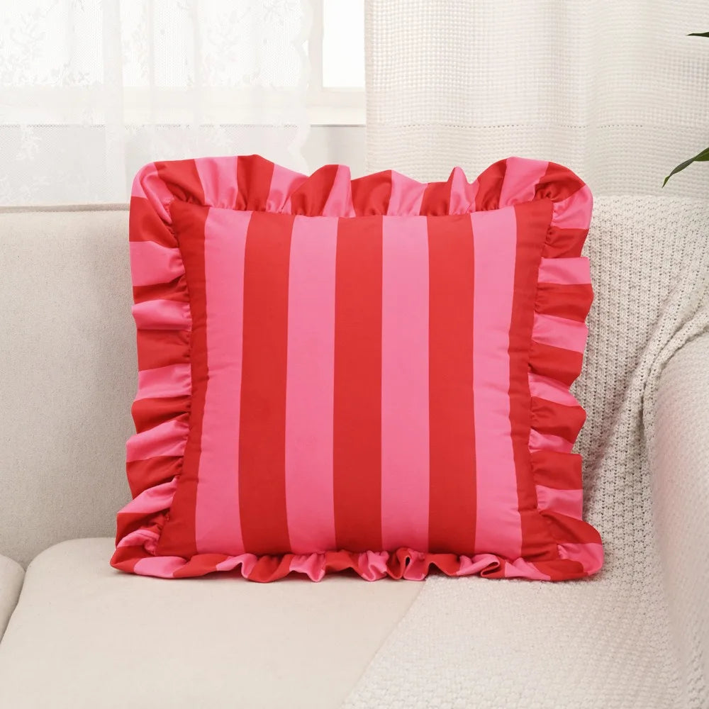 Striped Velvet Pillowcase Lotus Leaf Edge Soft Cushion Cover