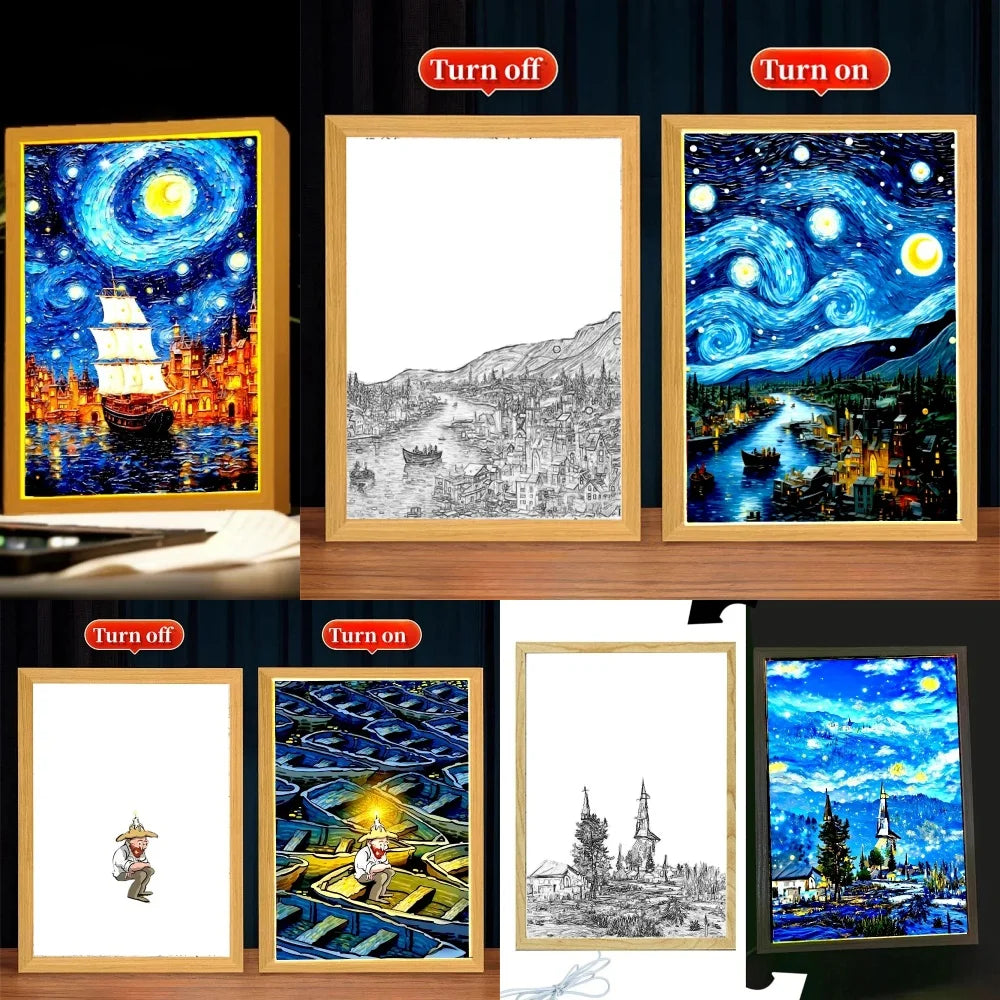 Van Gogh Starry Sky LED Light Painting – Wall Art Night Lamp