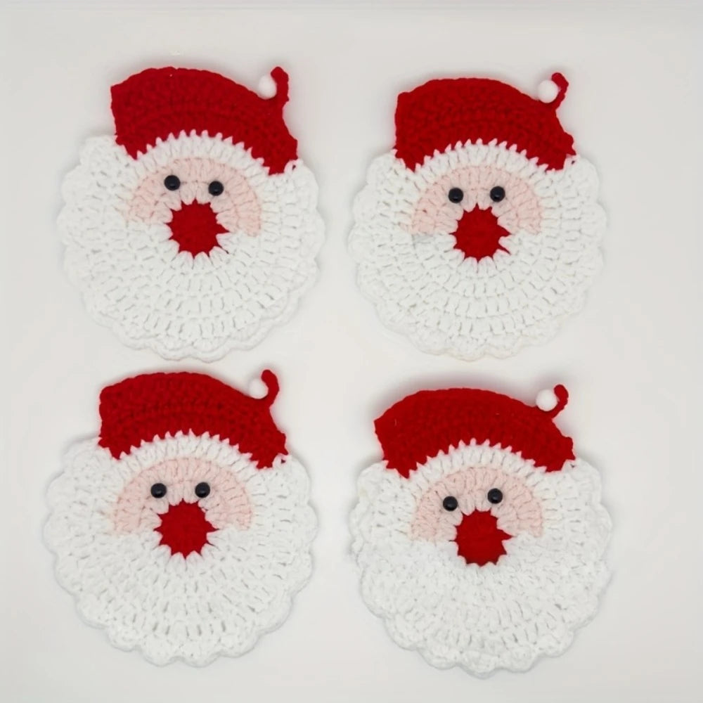 Handmade Crochet Santa Coasters – Holiday Drink Mats