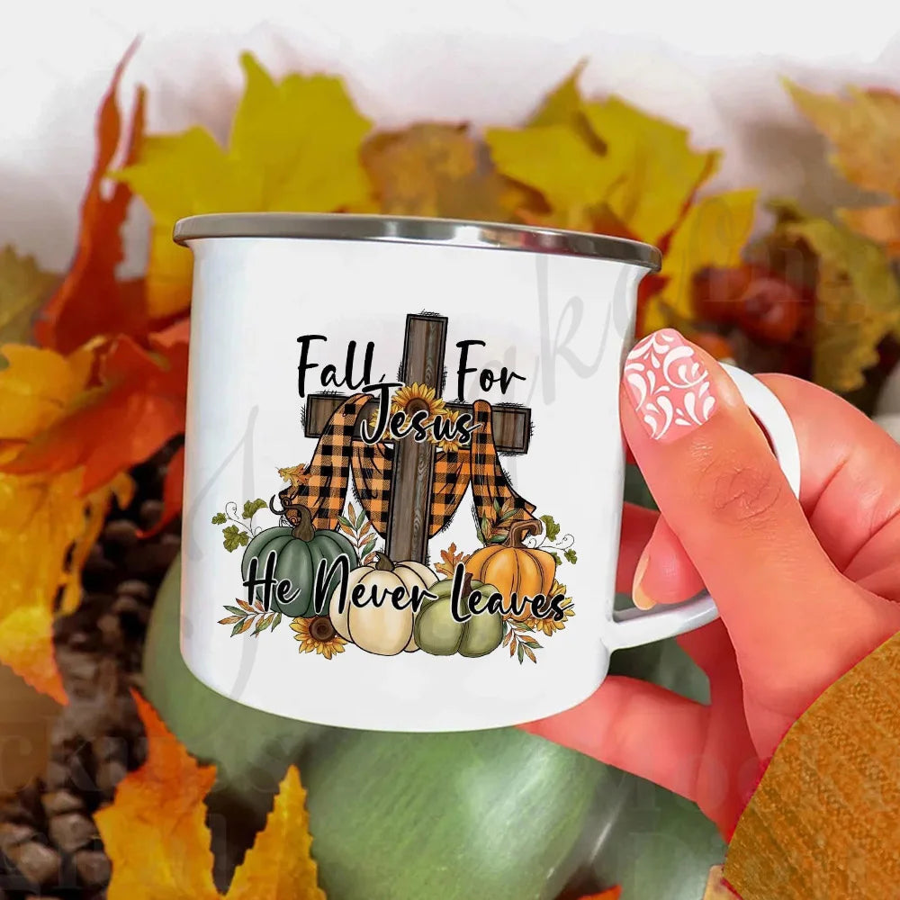 Fall for Jesus Enamel Mug | Thanksgiving & Camping Coffee Cup