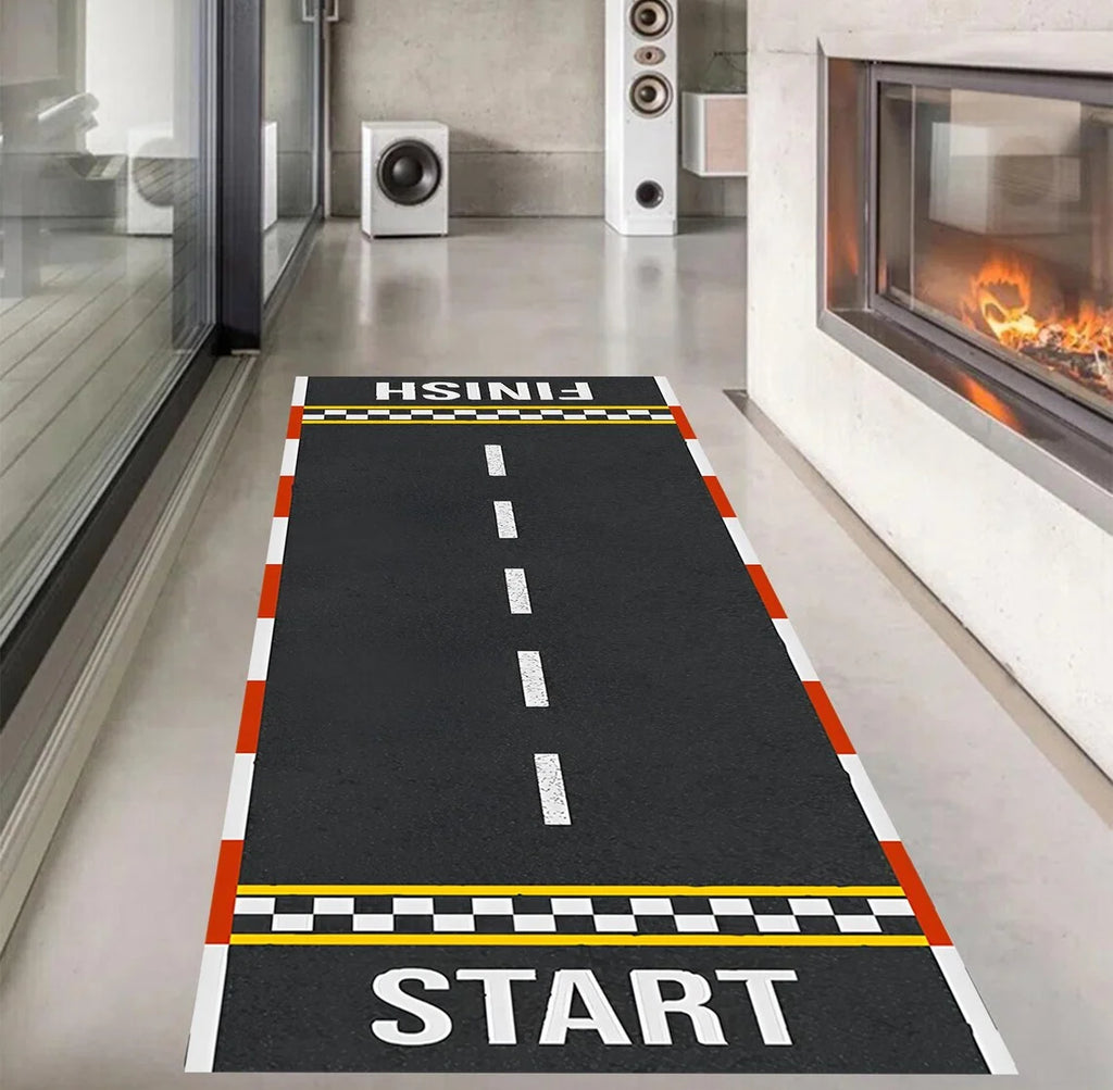Race Track Runner Rug – Non-Slip Car Theme Mat for Kids' Rooms