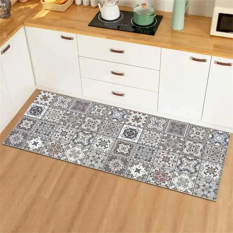 Waterproof Anti-Slip Kitchen Floor Mat – Floral Polyester Rug