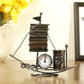 Sailboat Metal Pen Holder with Clock – Creative Desk Organizer