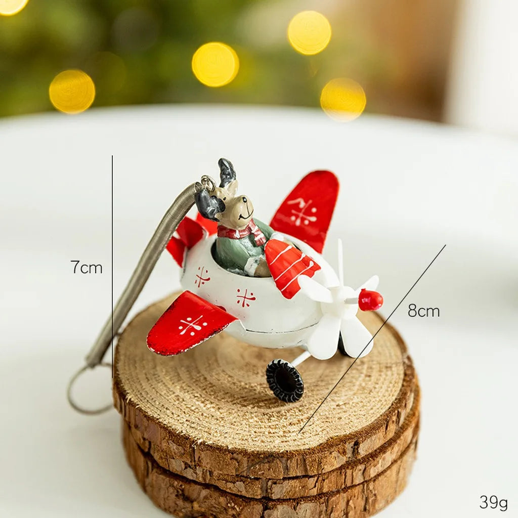 Metal Airplane Christmas Ornament – Santa, Snowman & Reindeer