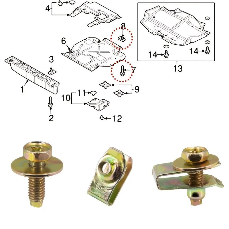 20-Pair M6 U-Nut Car Clips with Hex Washers – Auto Fasteners