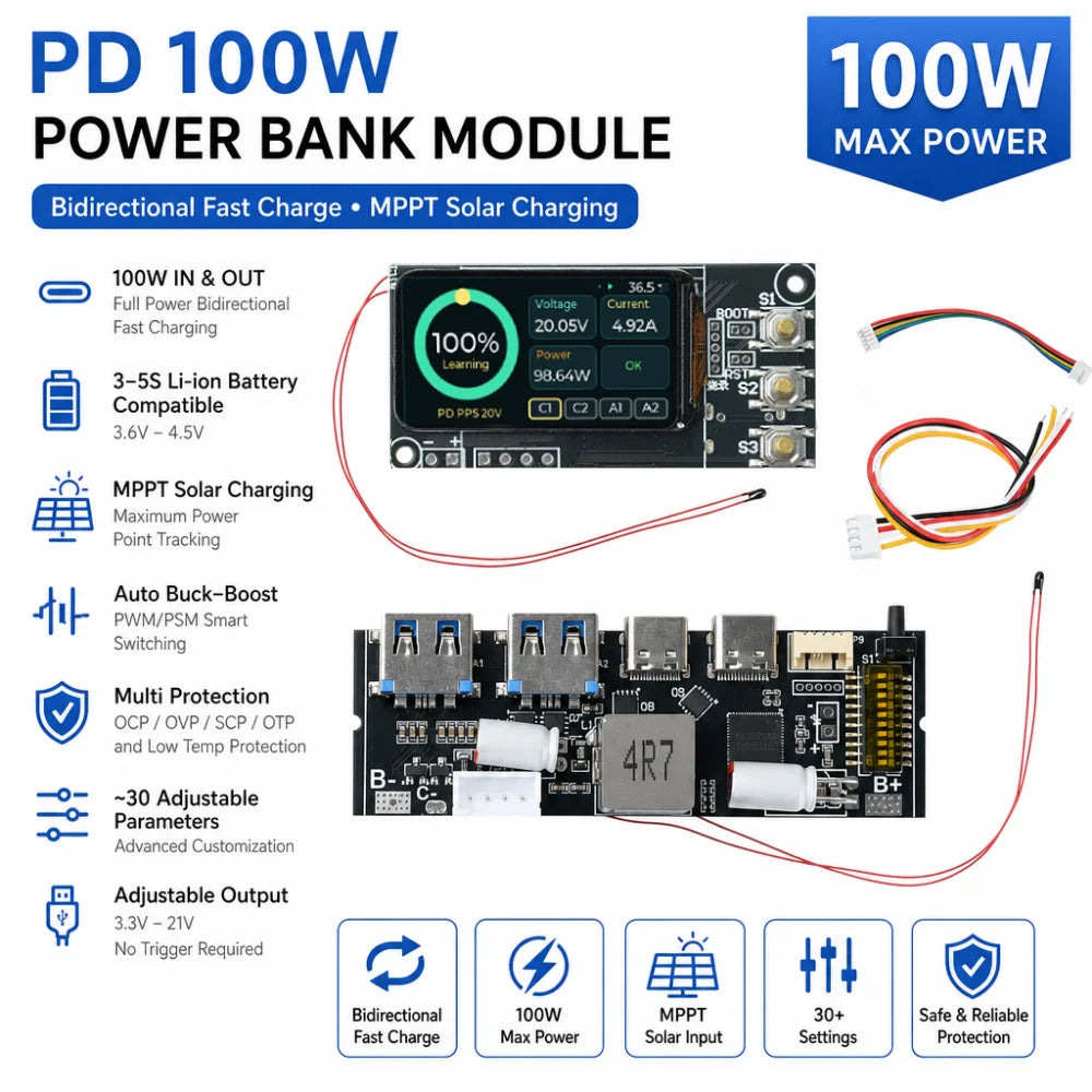 Gaqqee 100W Power Bank Module | MPPT Solar Fast Charging
