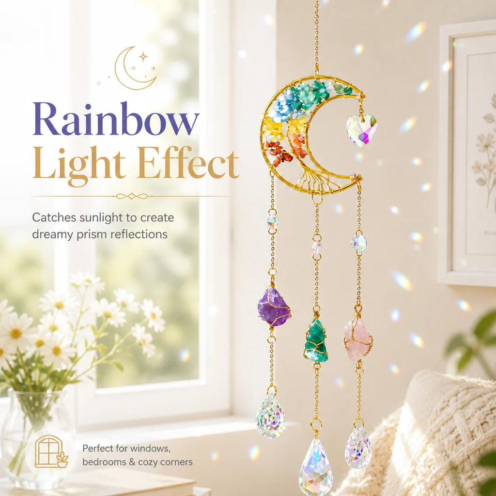 Moon Crystal Suncatcher Window Hanging – Rainbow Prism Pendant