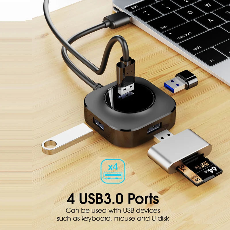 OULLX USB 3.0 4-Port Hub Splitter for Laptop, PC & Tablet