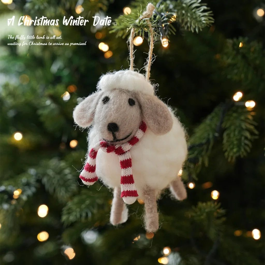Felt Wool Sheep Christmas Ornament | Xmas Tree Hanging Decor