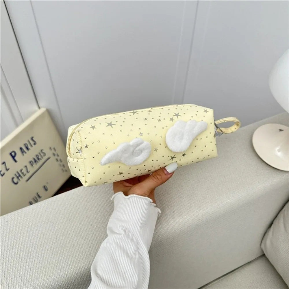 Star Print Angel Wing Pencil Case | Large Canvas Pen Bag