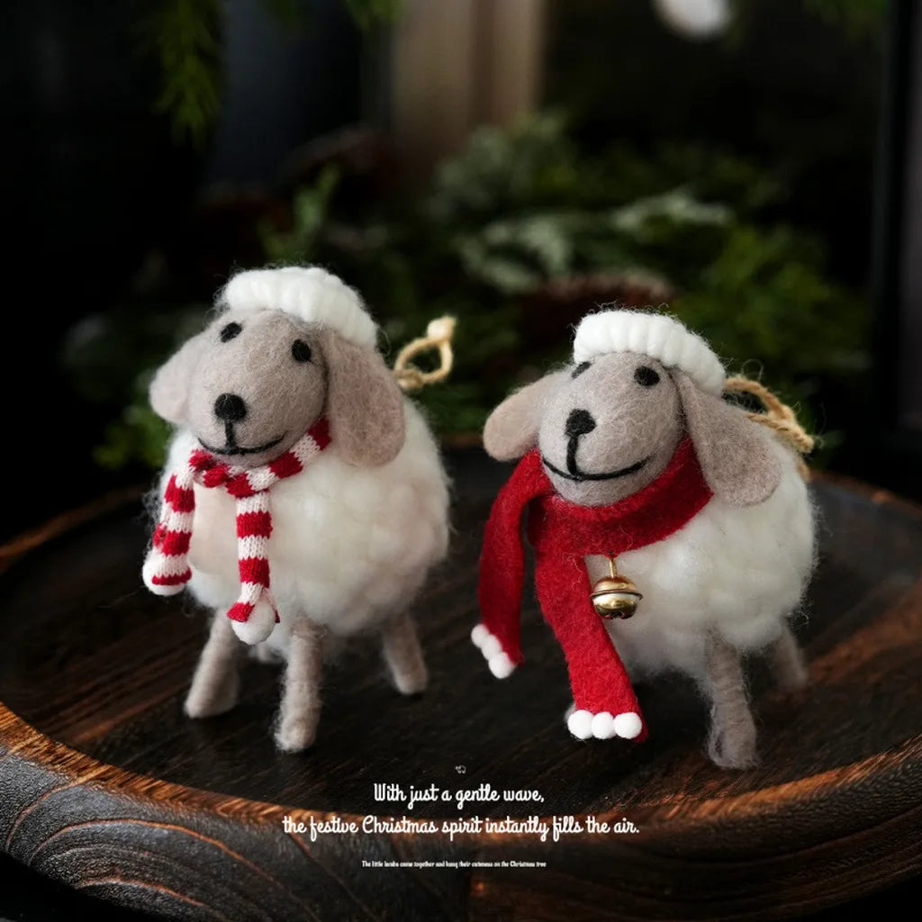 Felt Wool Sheep Christmas Ornament | Xmas Tree Hanging Decor
